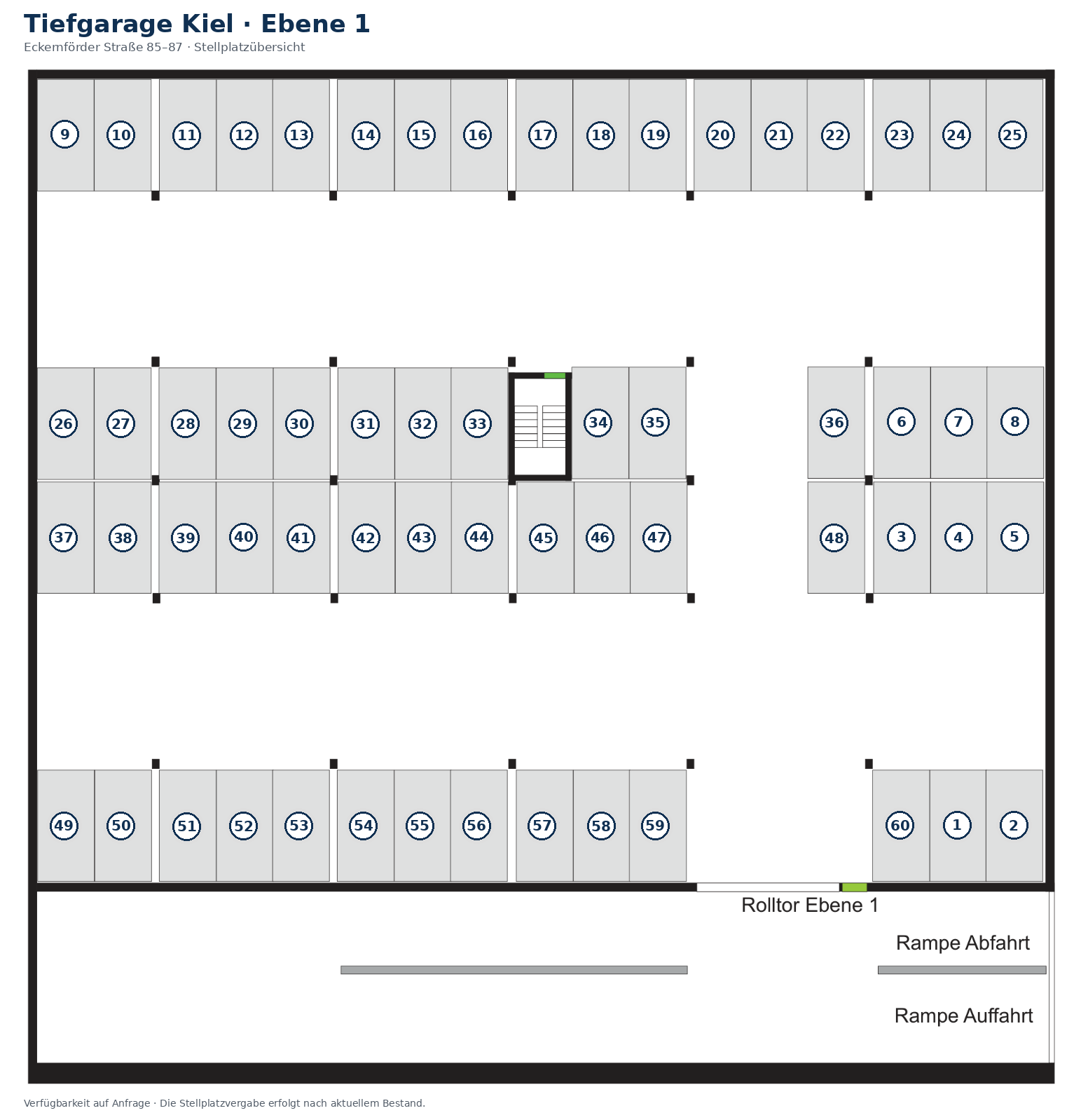 Stellplatzplan Ebene 1 der Tiefgarage Kiel